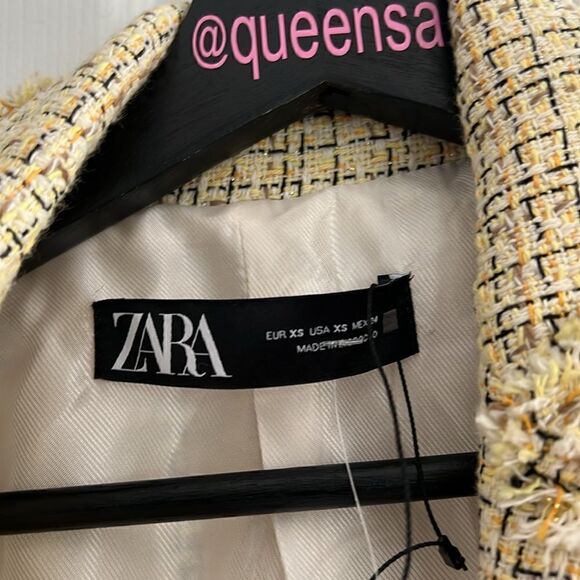 ZARA Double Breasted Tweed Weave Cropped Jacket - Picture 13 of 16